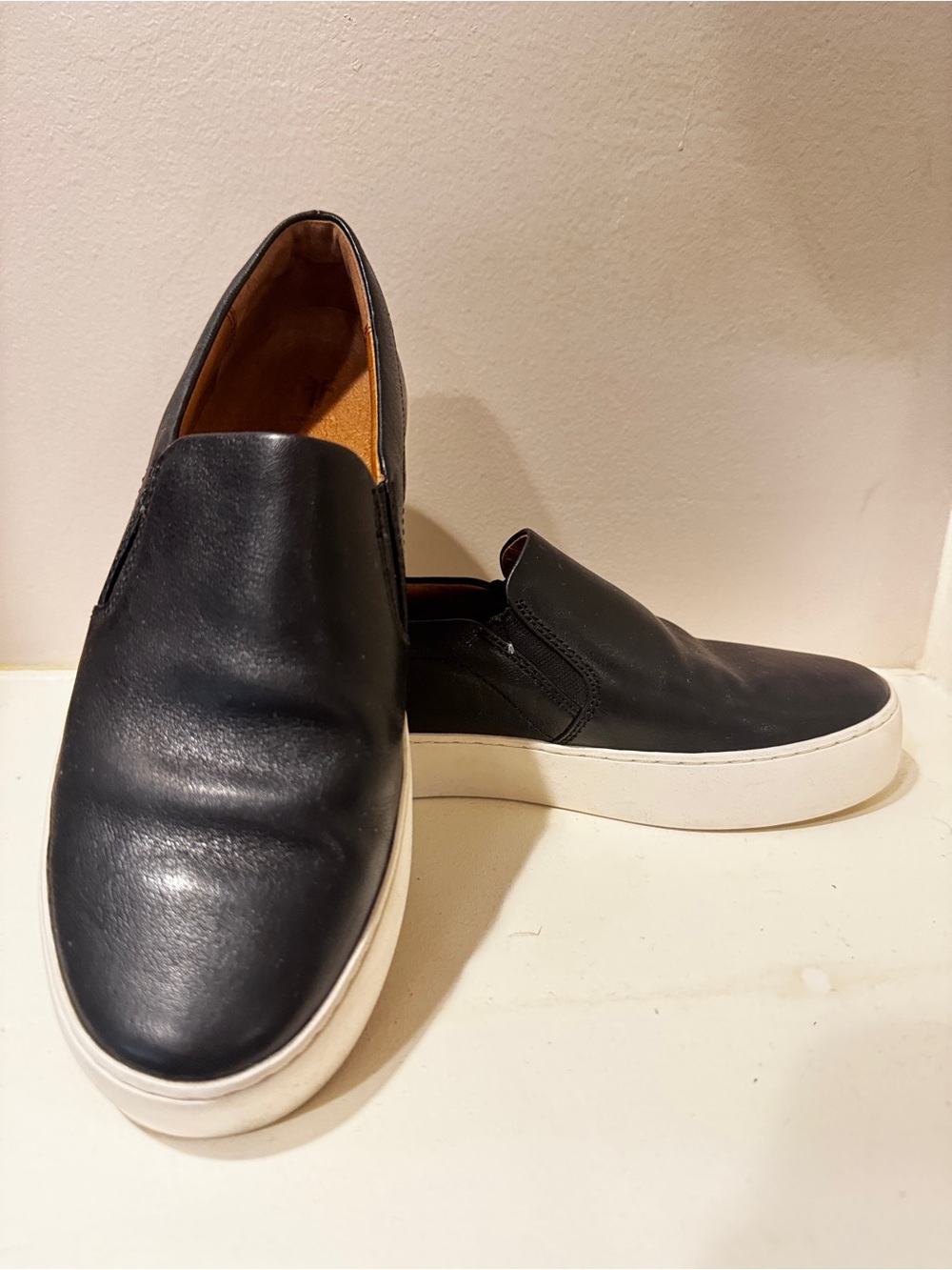 Frye Black Leather Slip-On Sneakers with White Sole